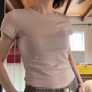 Jo & Co Short Sleeve Cropped Tan Beige Women's Top